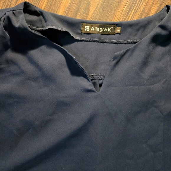 ALLEGRA K Classic Style Dark Blue Polyester Blouse w/ Cap Sleeves SIZE L - Picture 3 of 5